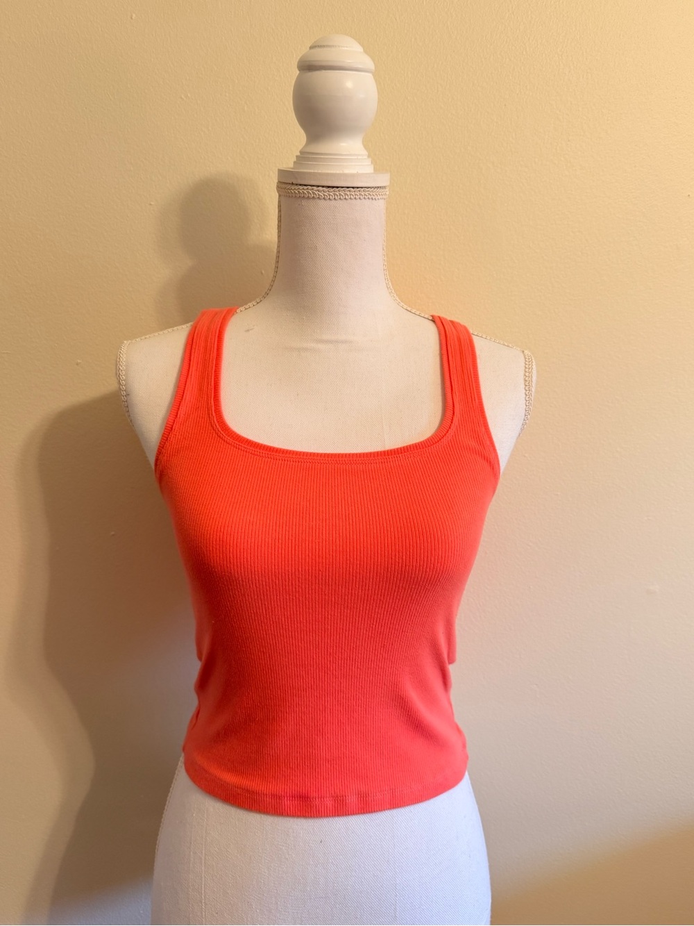 American Eagle Women’s Square Neck Ribbed Tank Top - Coral